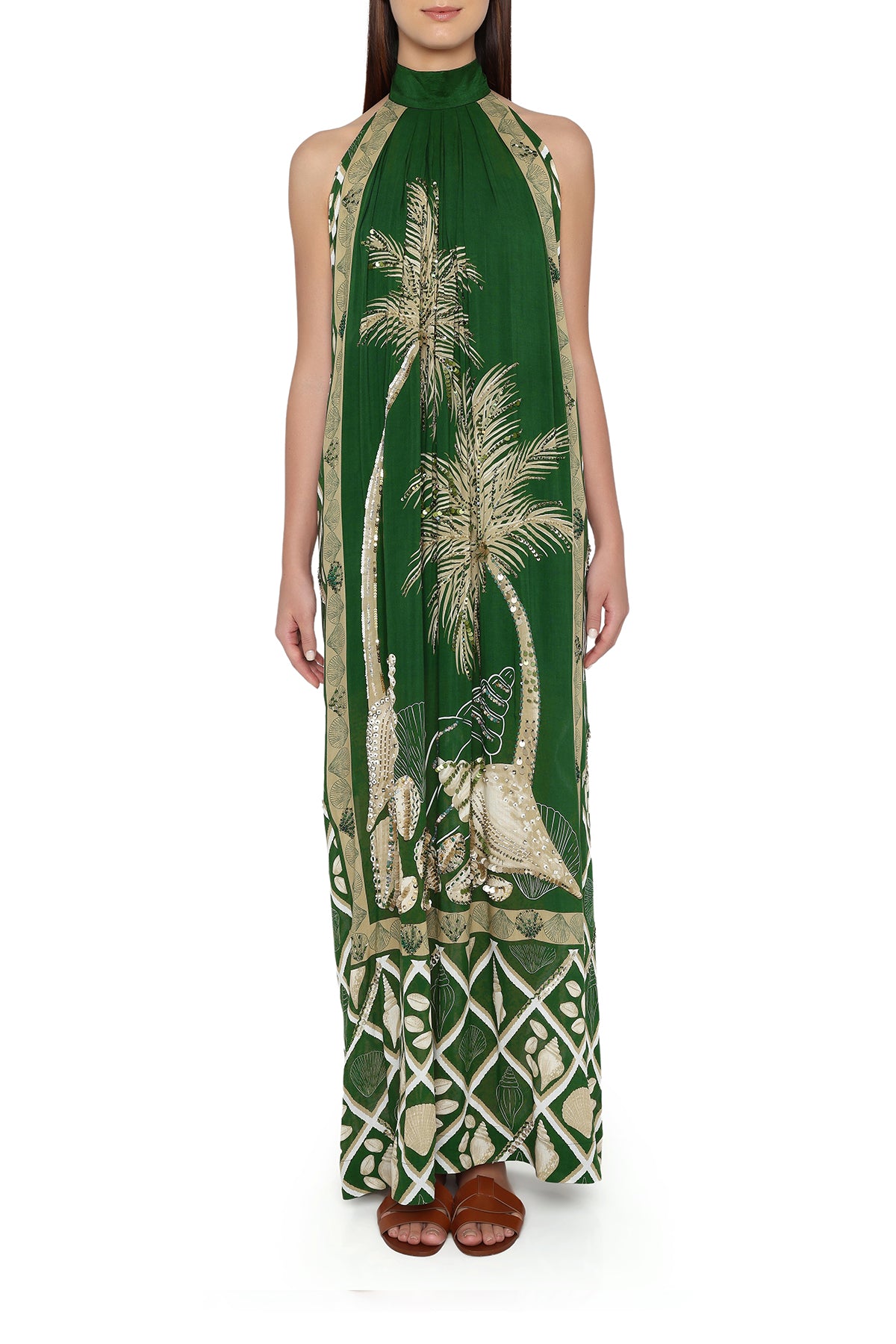 green palm and shells dress