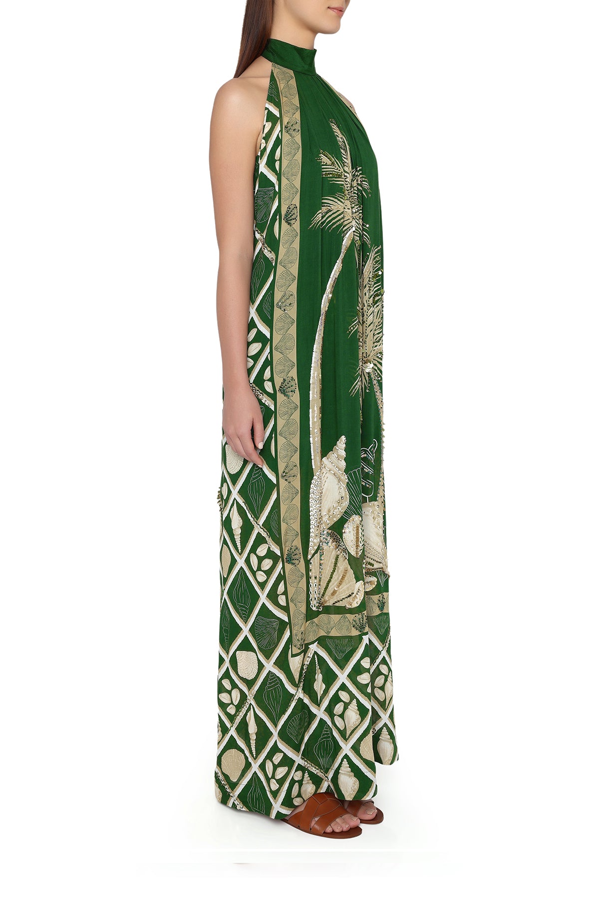 green palm and shells dress