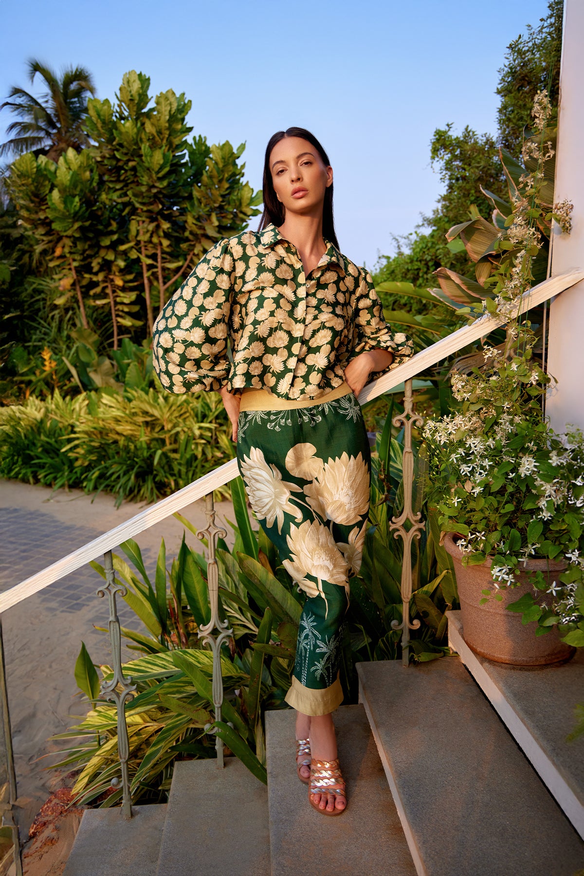 green & yellow water lily top and skirt