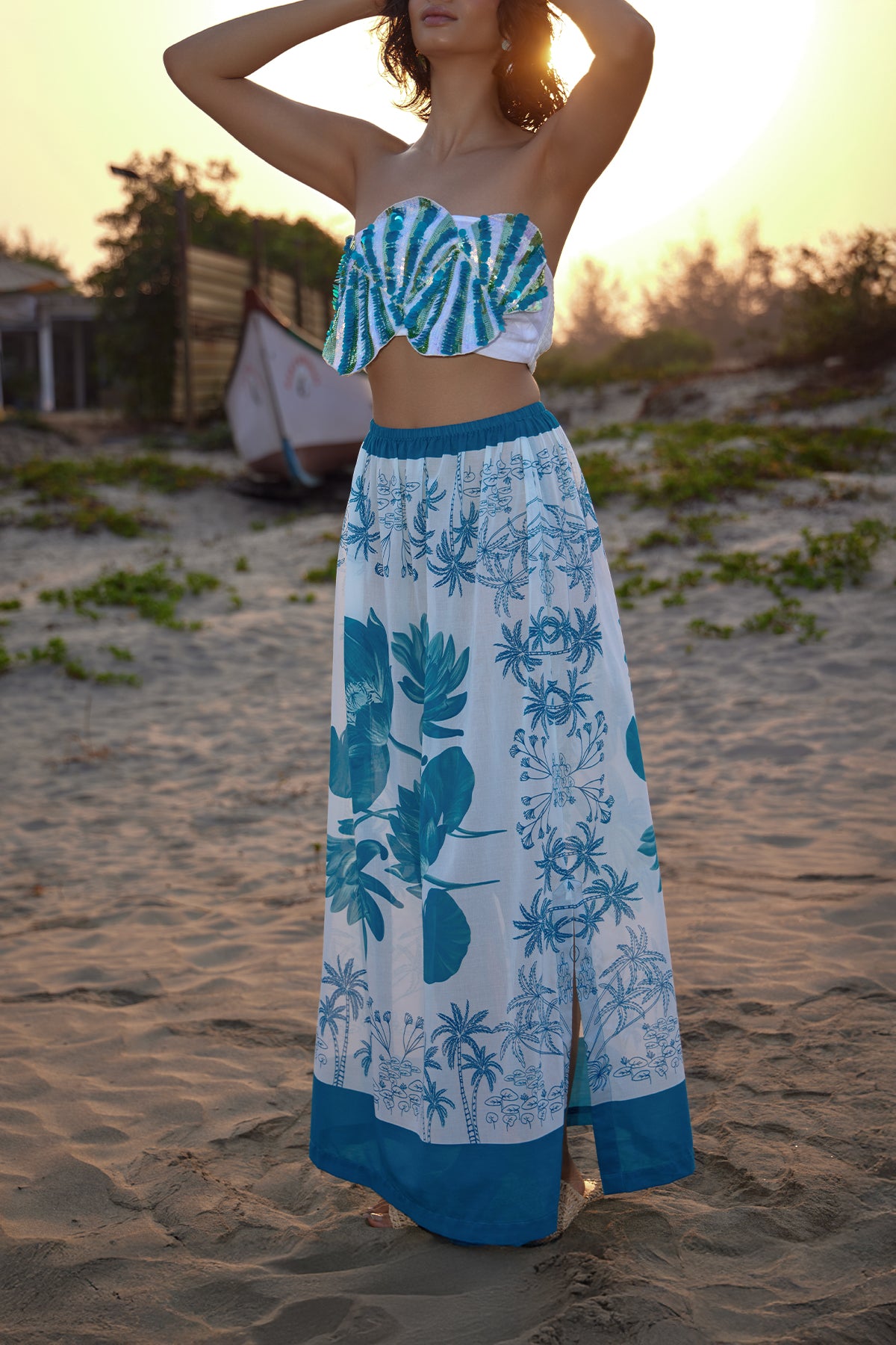 teal and white water lily skirt