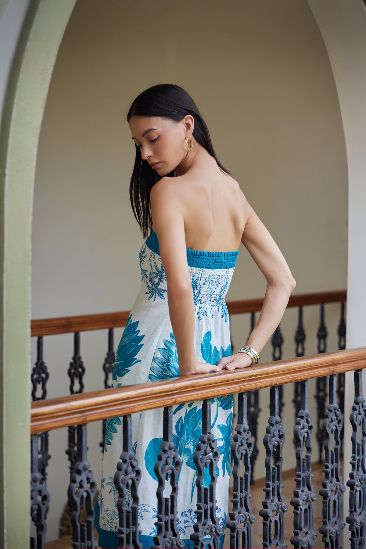 teal and white water lily dress