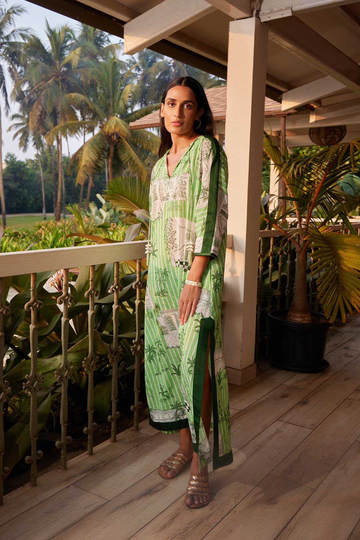 green printed dress