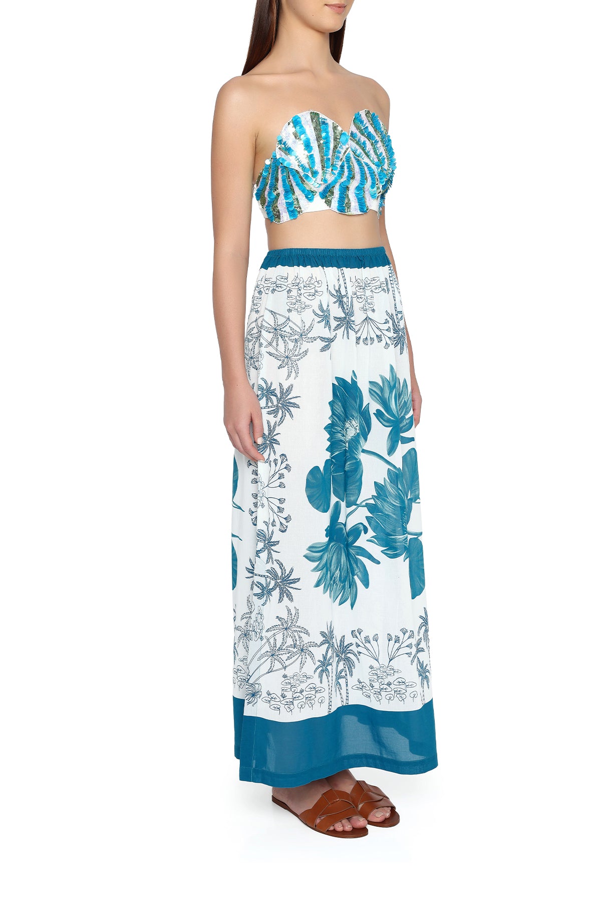 teal and white water lily skirt