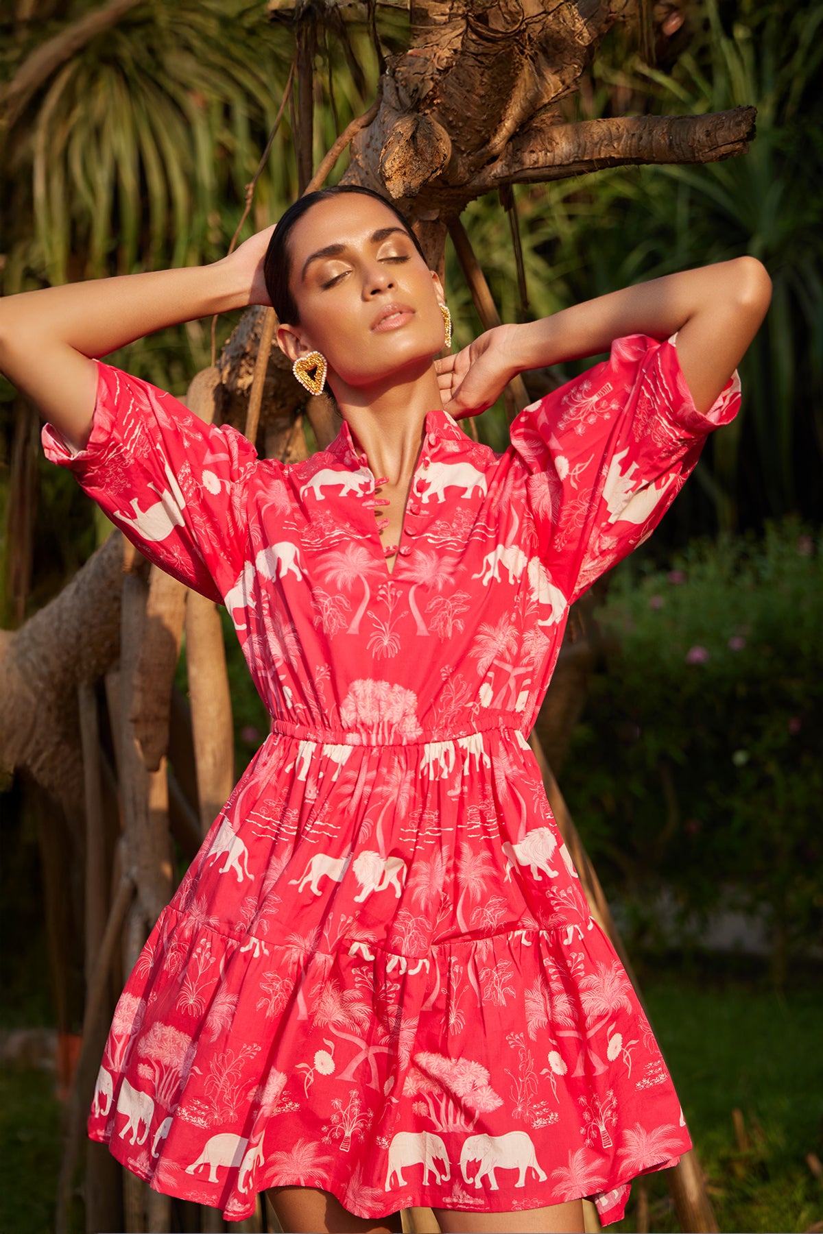 red printed dress