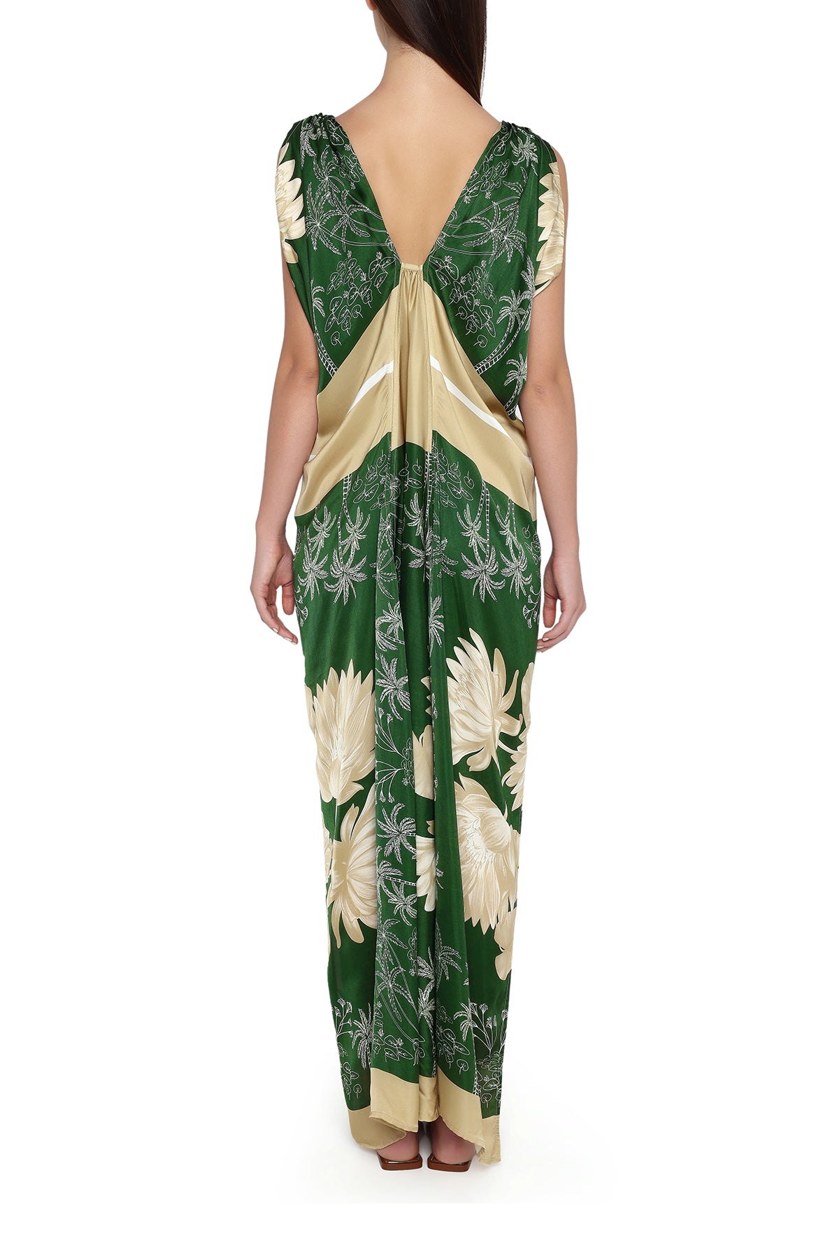 green and gold water lily dress