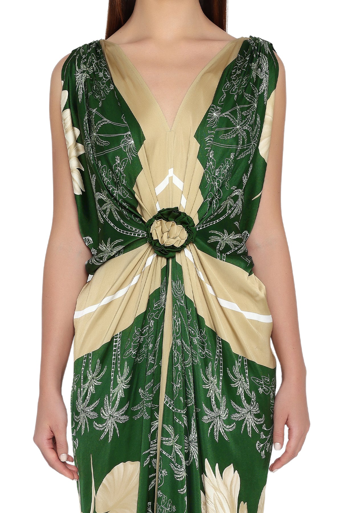 green and gold water lily dress