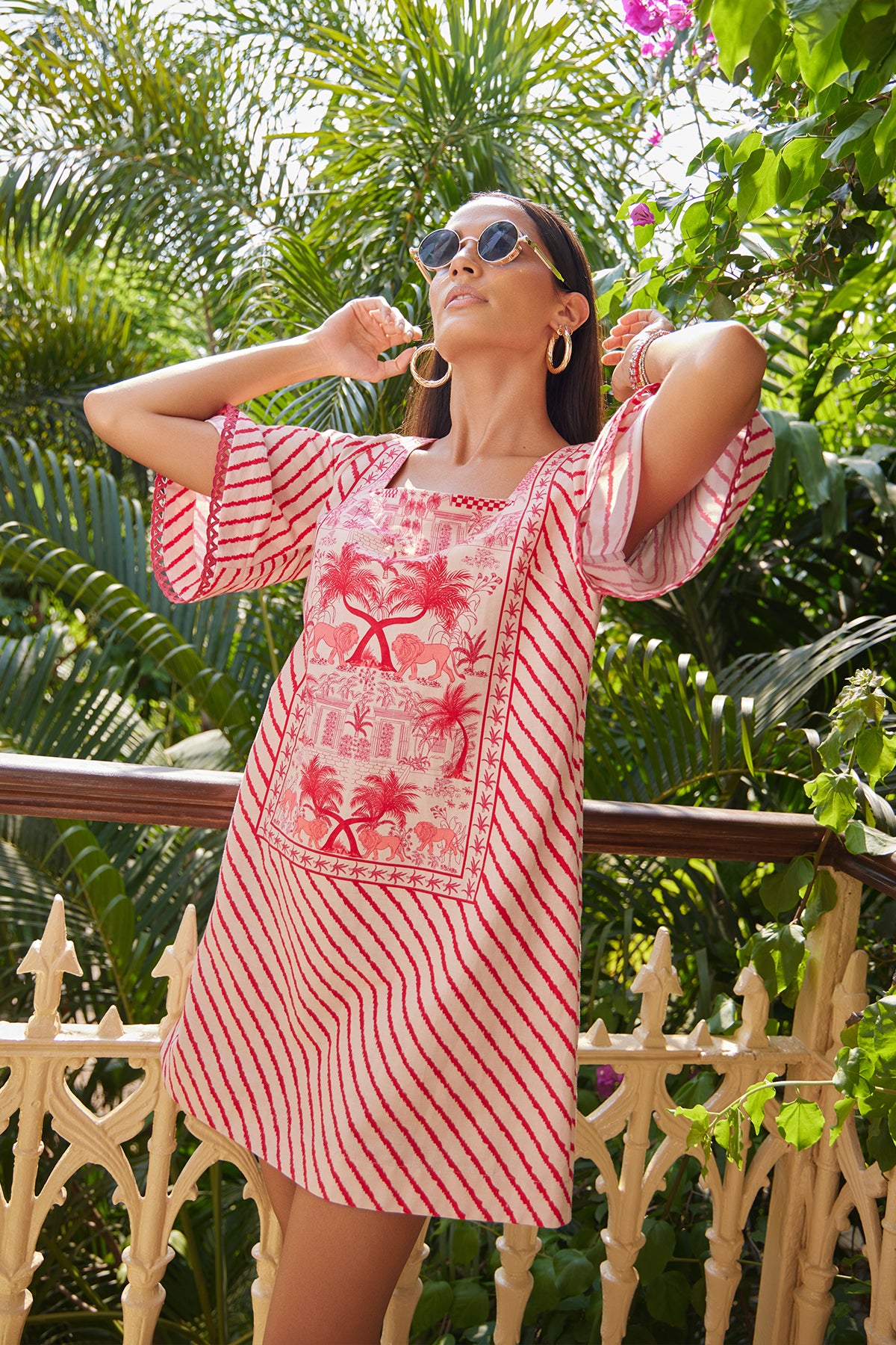 red printed dress