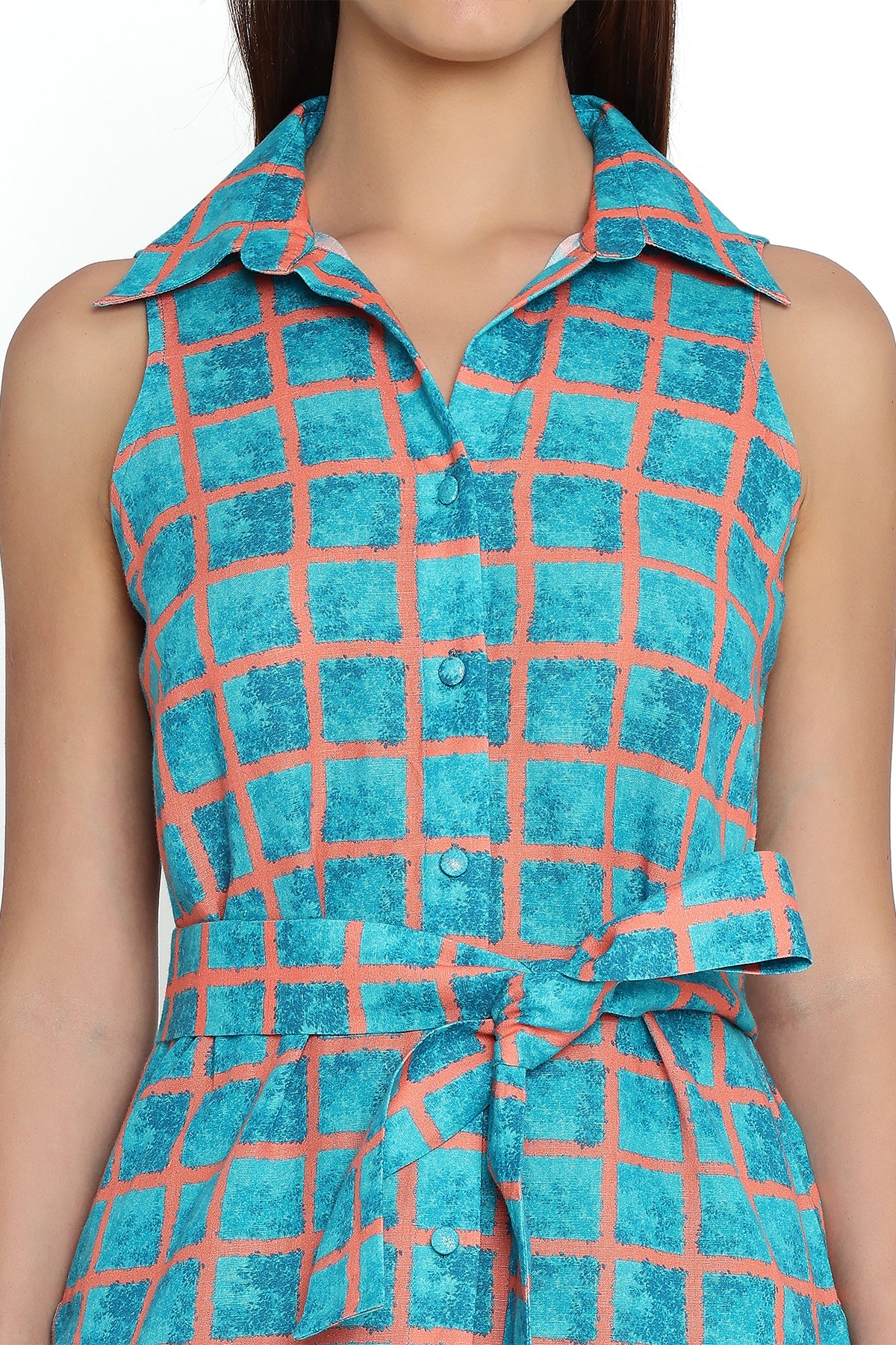 blue and coral check shirt