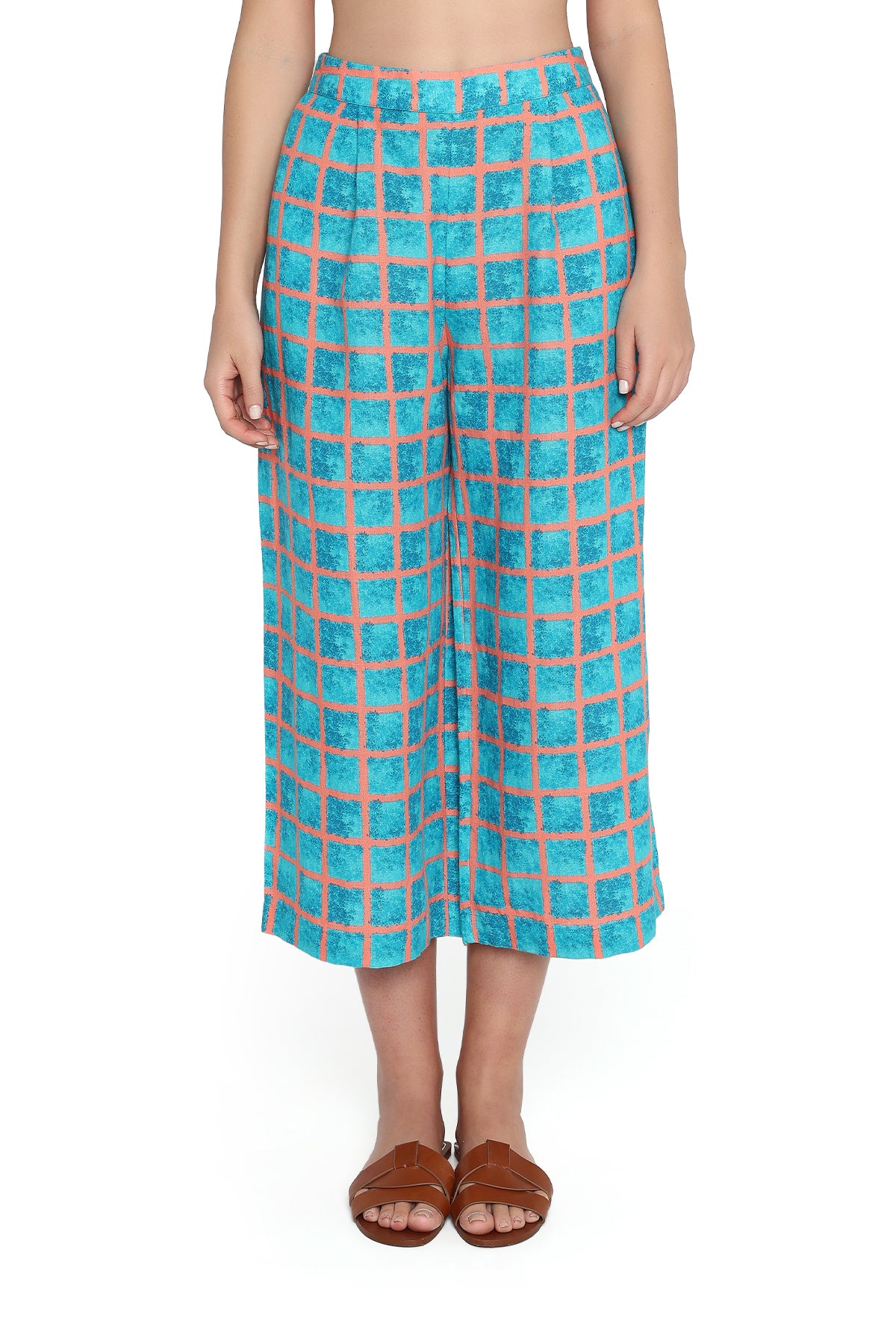 teal checks pants