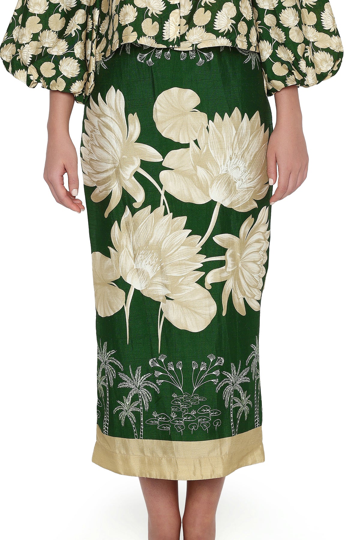 green & yellow water lily top and skirt