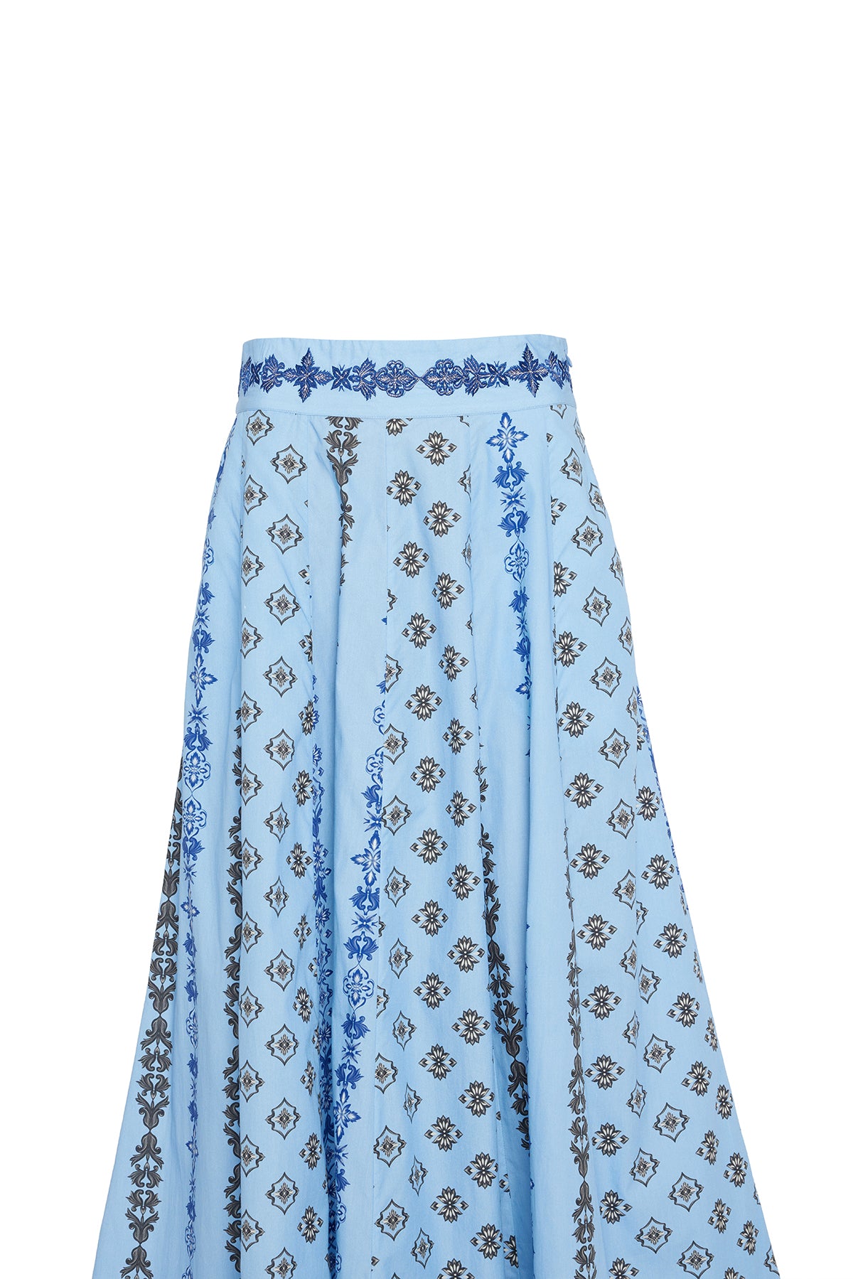 blue ornate skirt and blouse