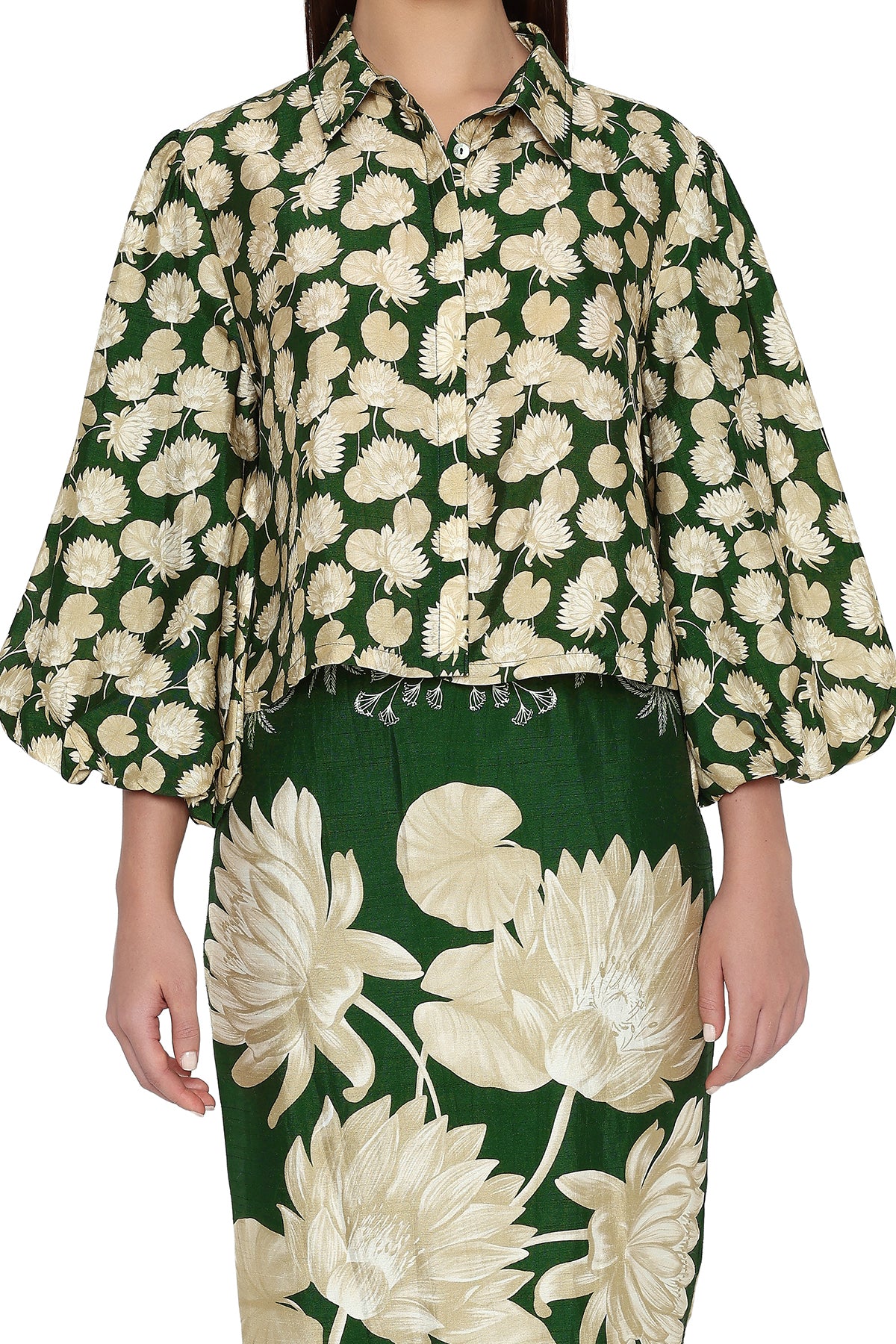 green and yellow water lily top and skirt