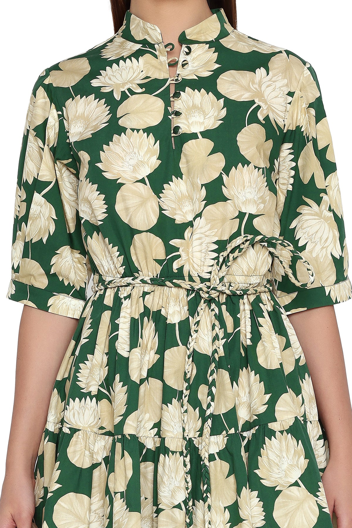 green and yellow water lily dress