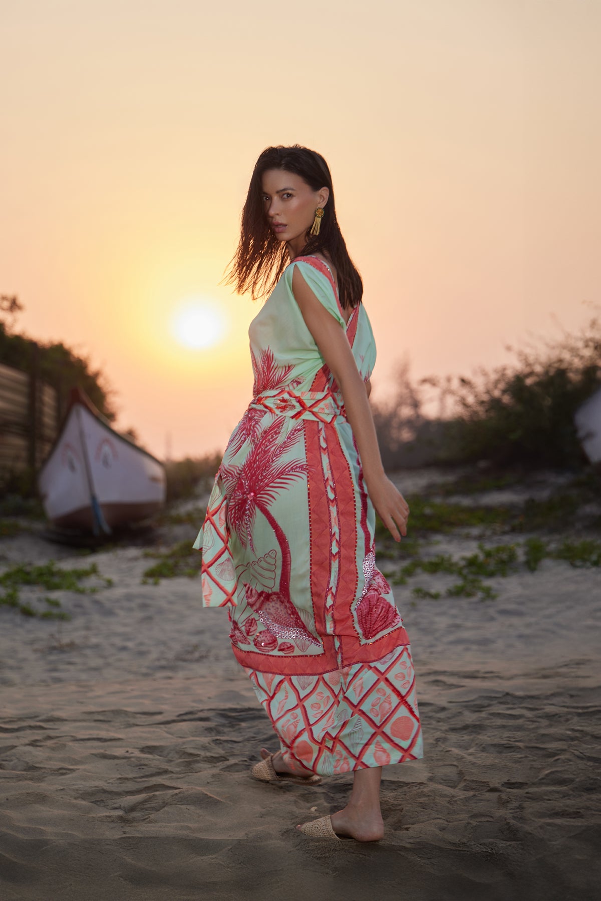 Coral and mint green dress