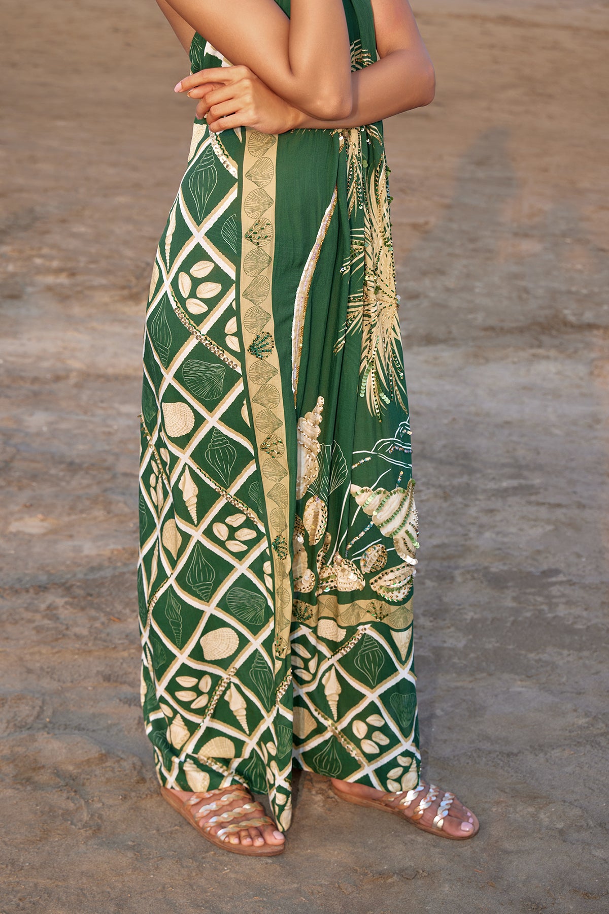 green palm and shells dress