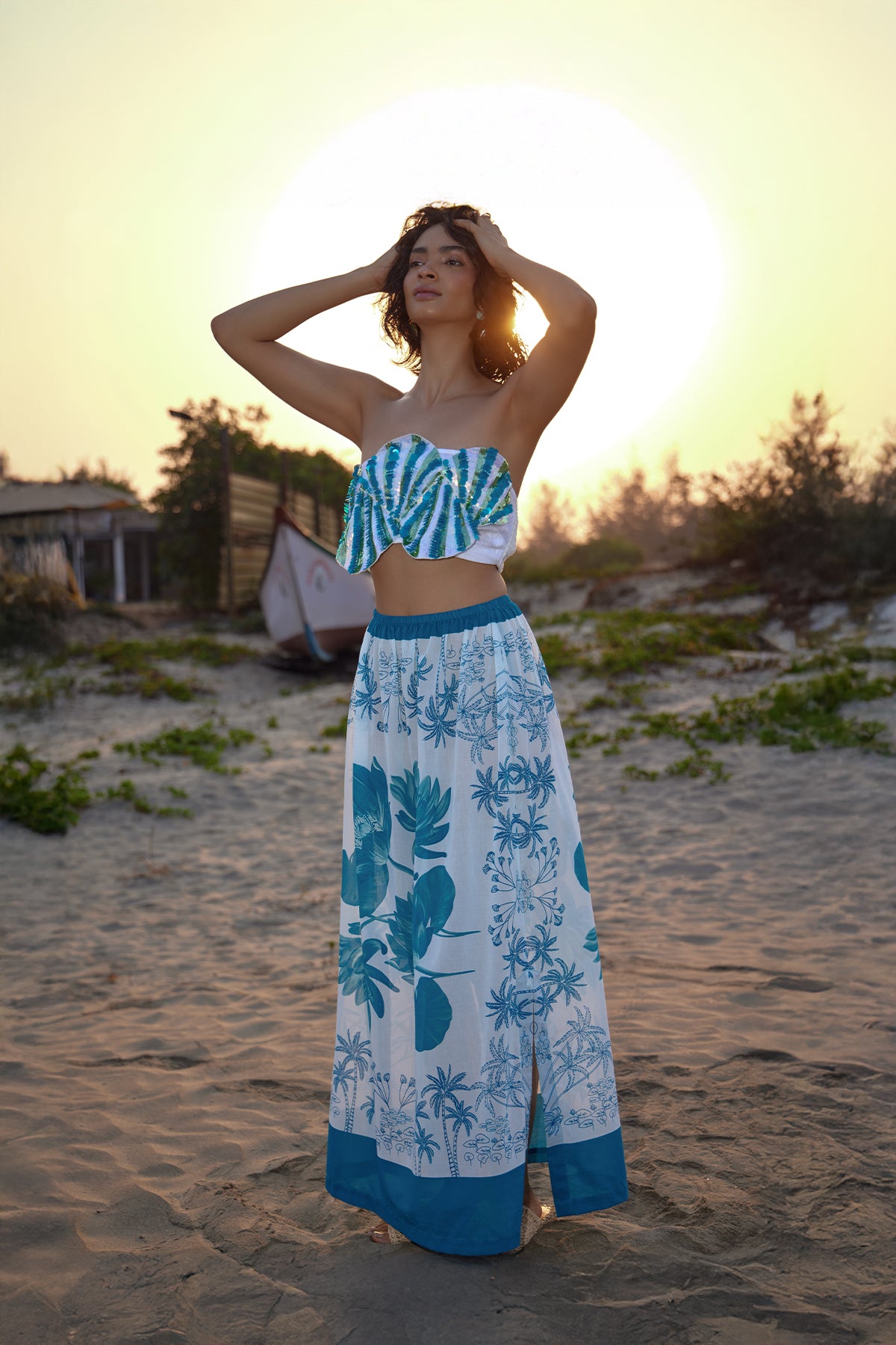 teal and white water lily skirt