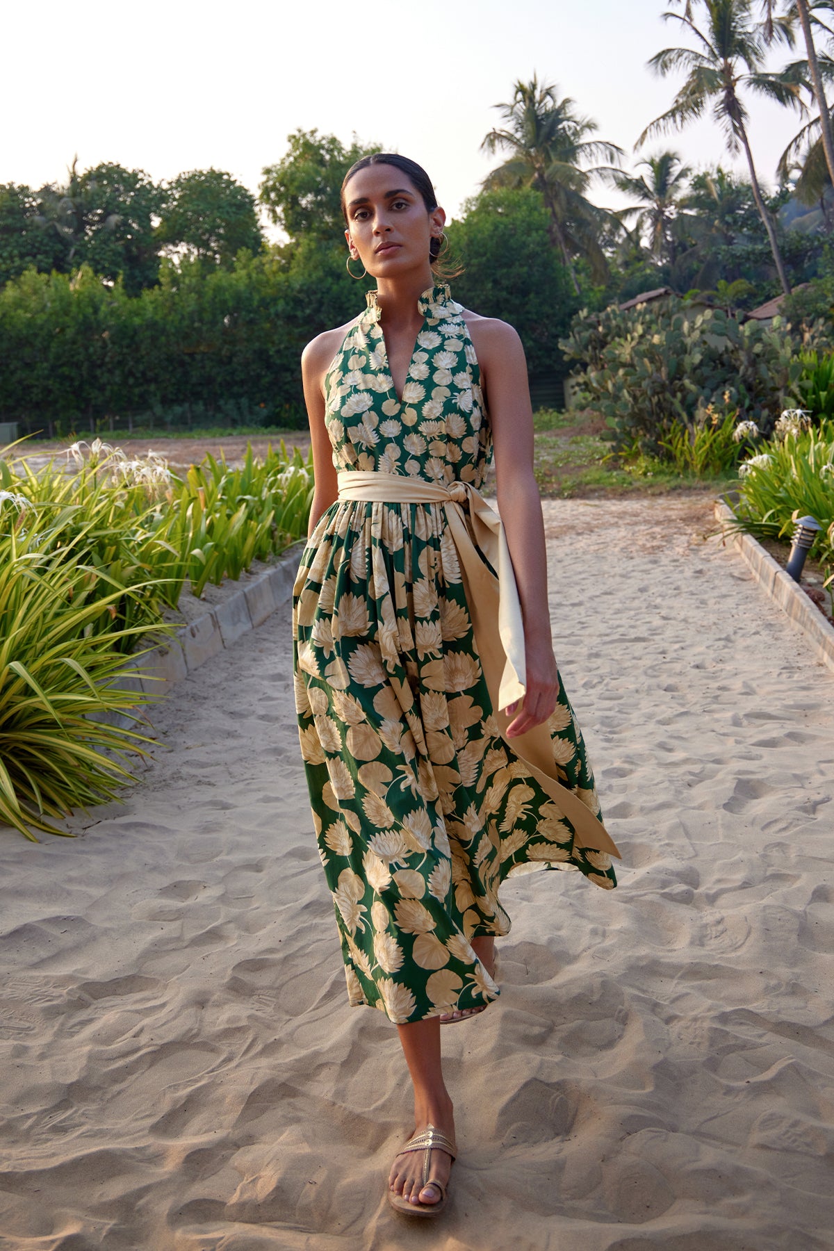 green and sand dress