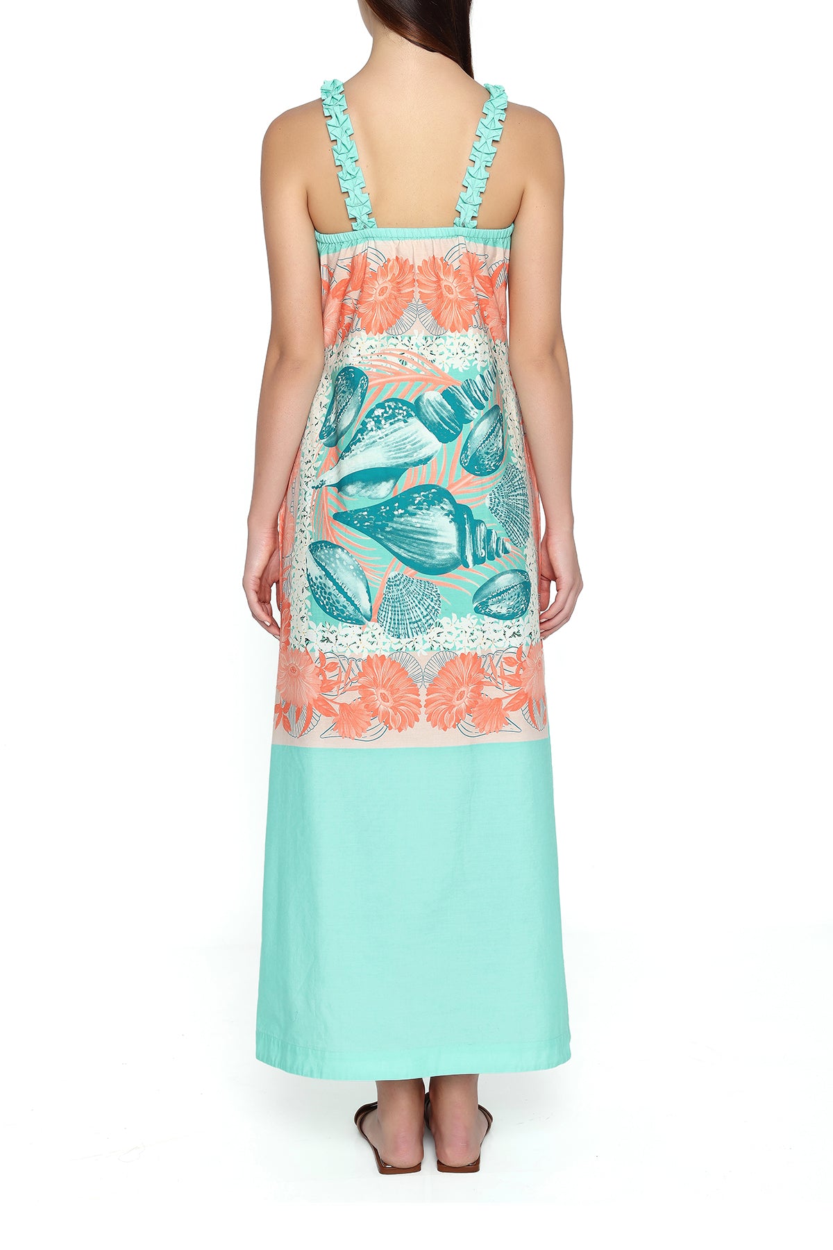 coral and teal seashells dress